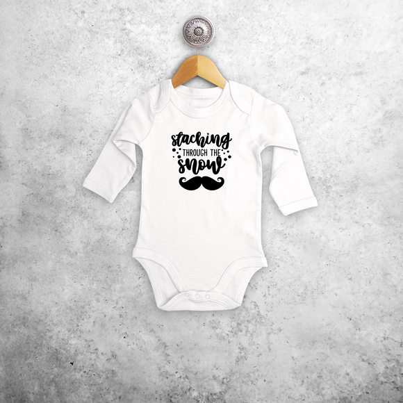 Baby or toddler bodysuit with long sleeves, with ‘Staching through the snow’ print by KMLeon.