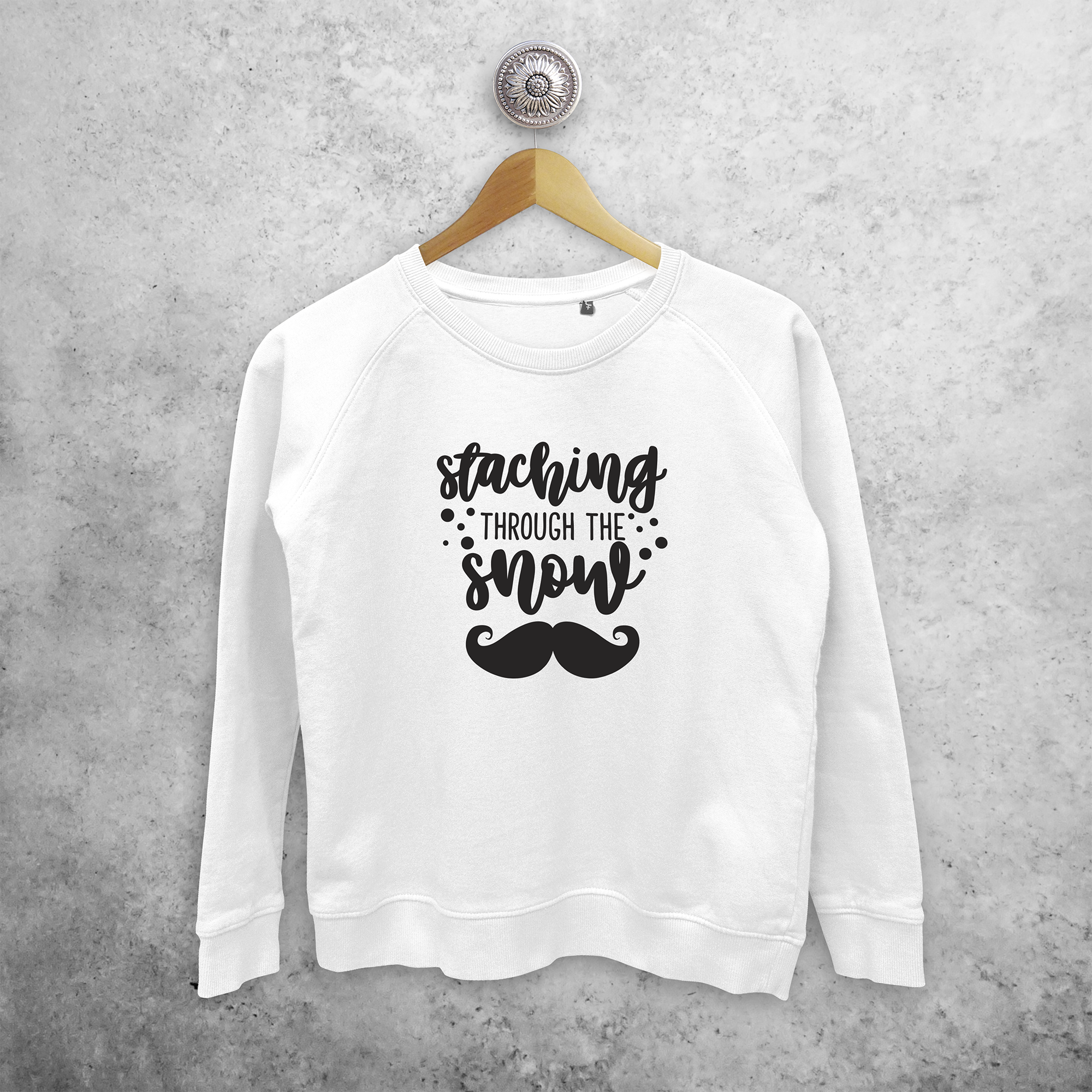 Adult sweater, with ‘Staching through the snow’ print by KMLeon.