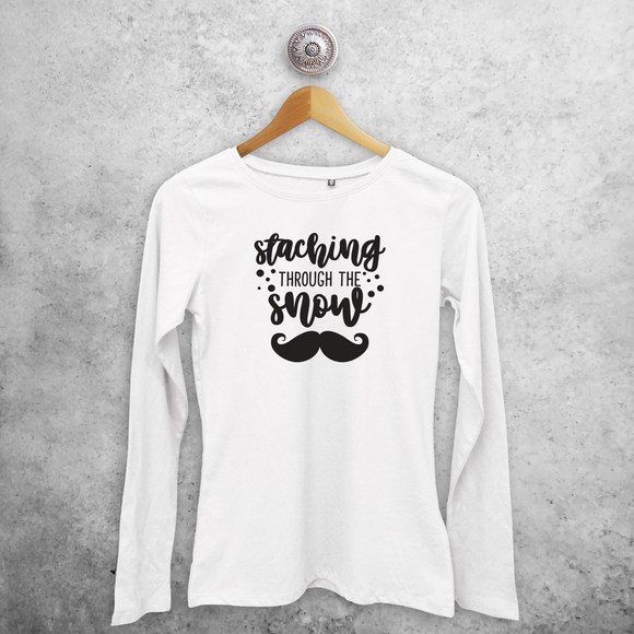 Adult shirt with long sleeves, with ‘Staching through the snow’ print by KMLeon.