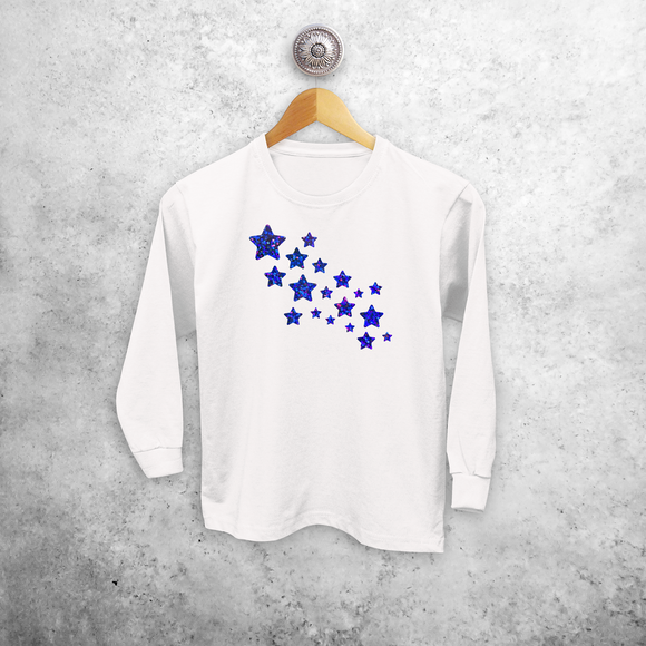 Kids shirt with long sleeves, with sparkly blue stars print by KMLeon.
