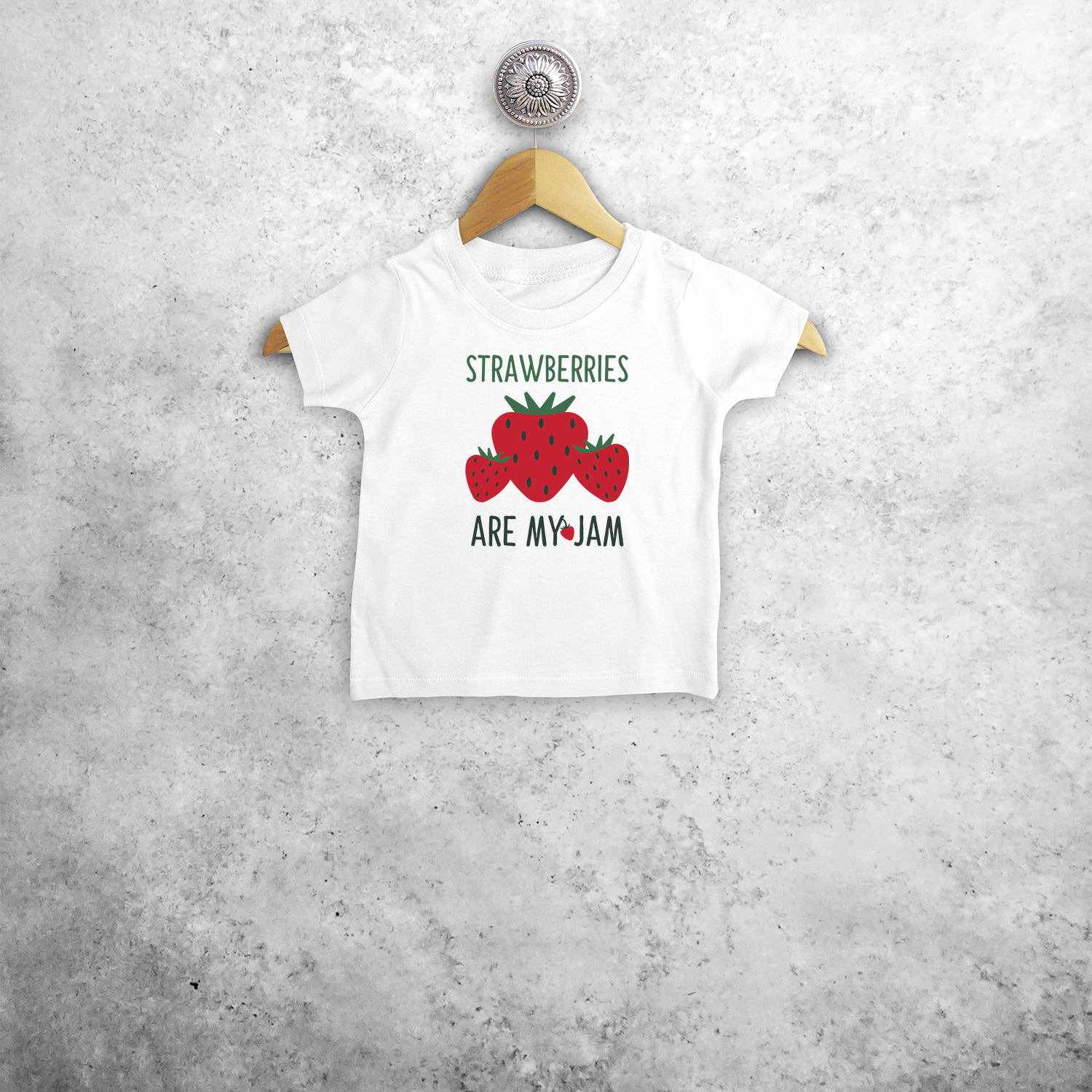 'Strawberries are my jam' baby shortsleeve shirt