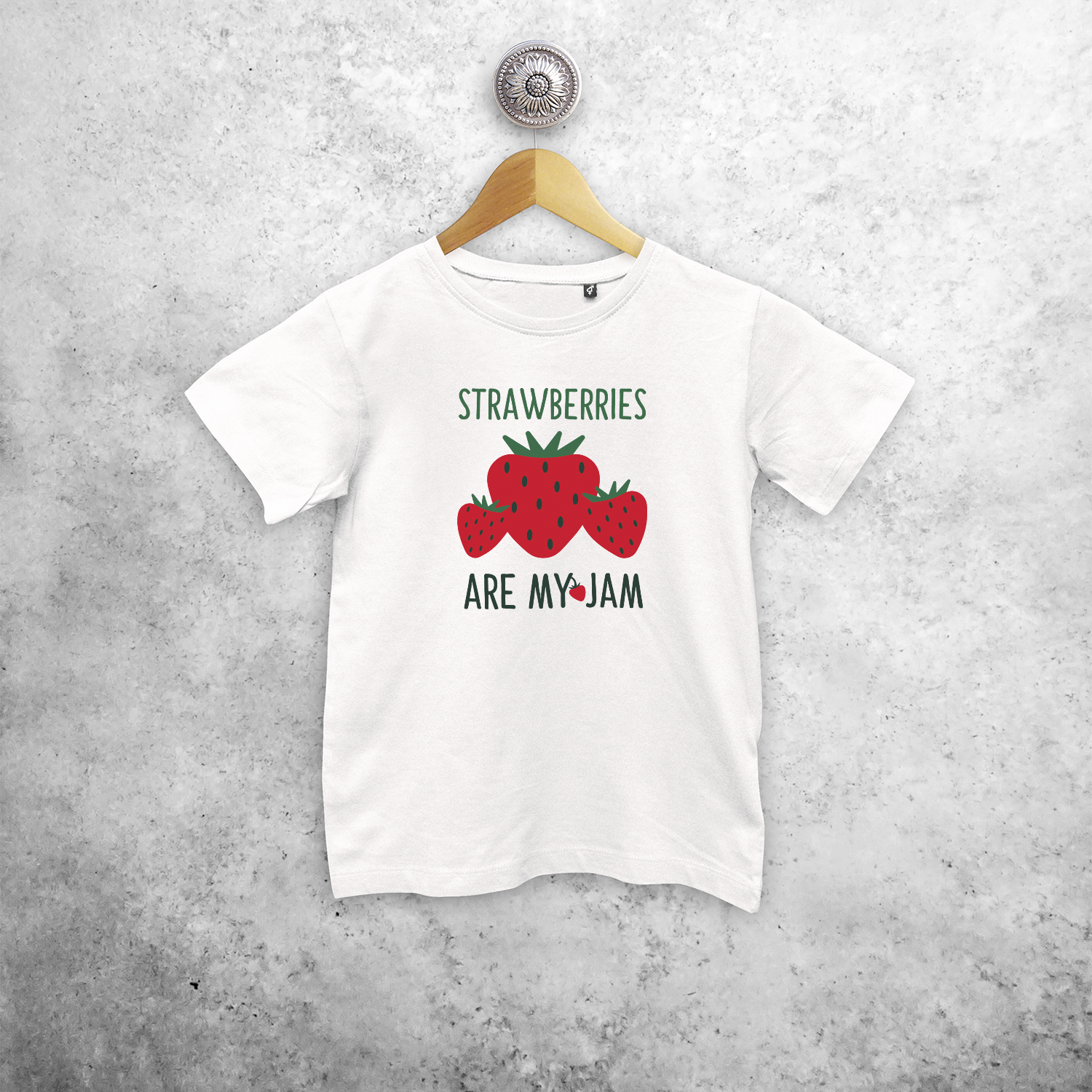 'Strawberries are my jam' kids shortsleeve shirt