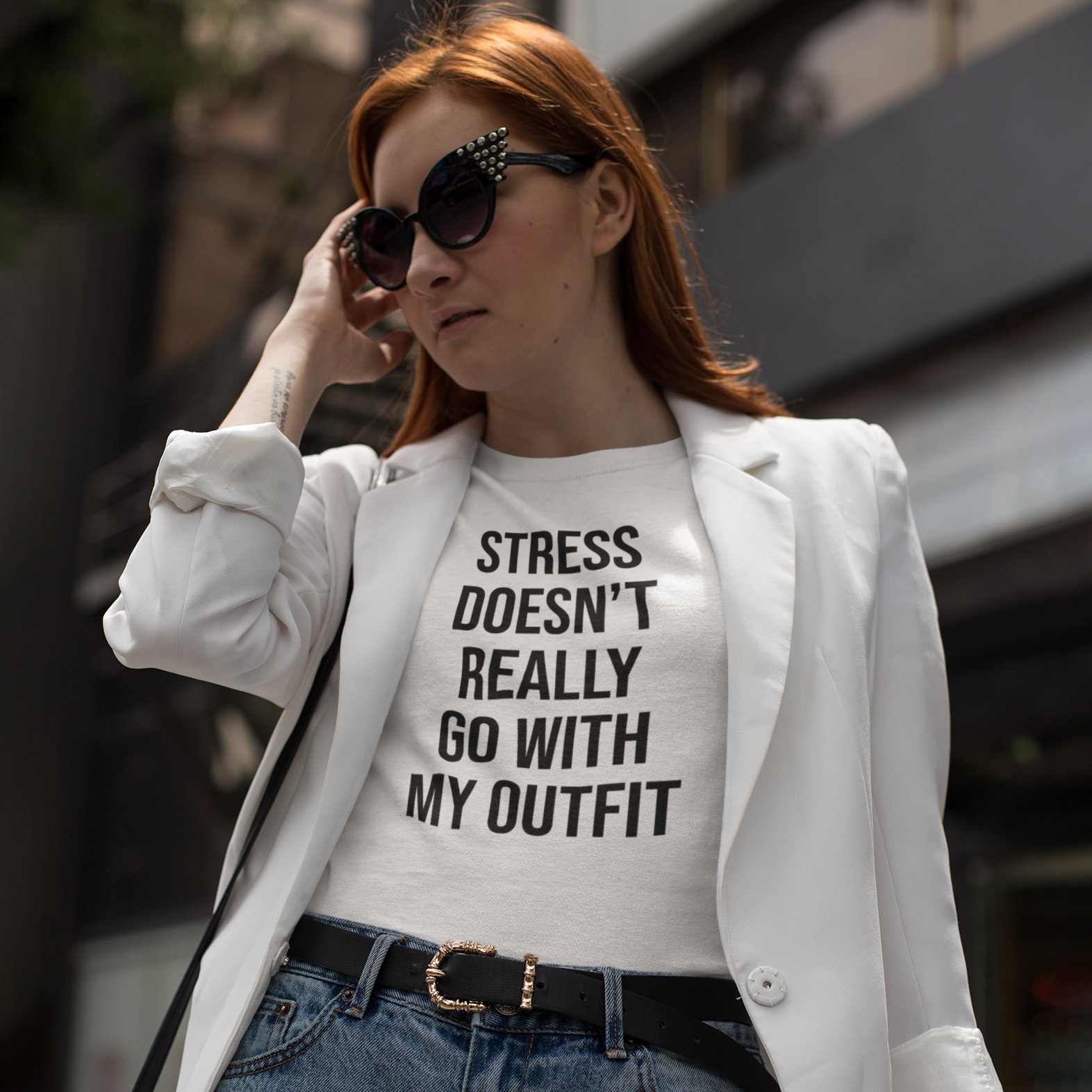 'Stress doesn't really go with my outfit' adult shirt