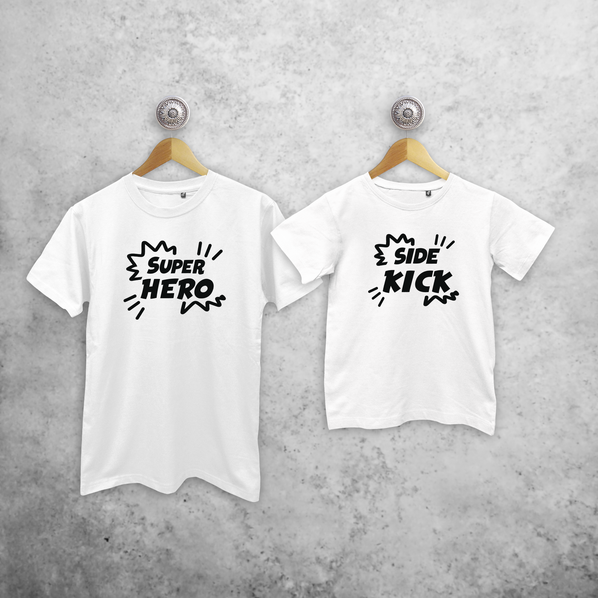 'Super hero' & 'Side kick' matching shirts