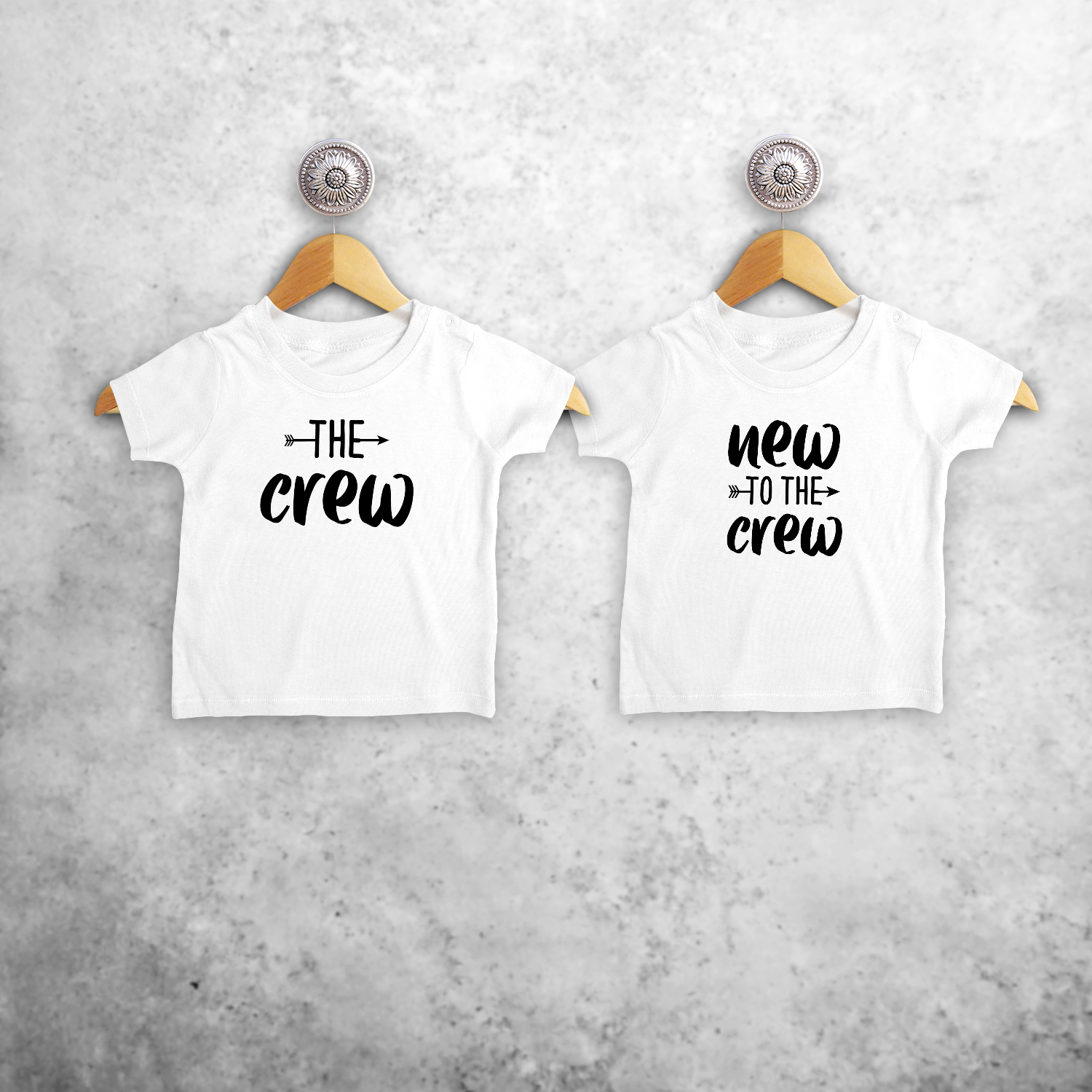 'The crew' & 'New to the crew' baby sibling shirts