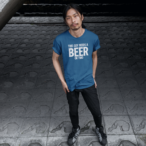 'This guy needs a beer or two' adult shirt