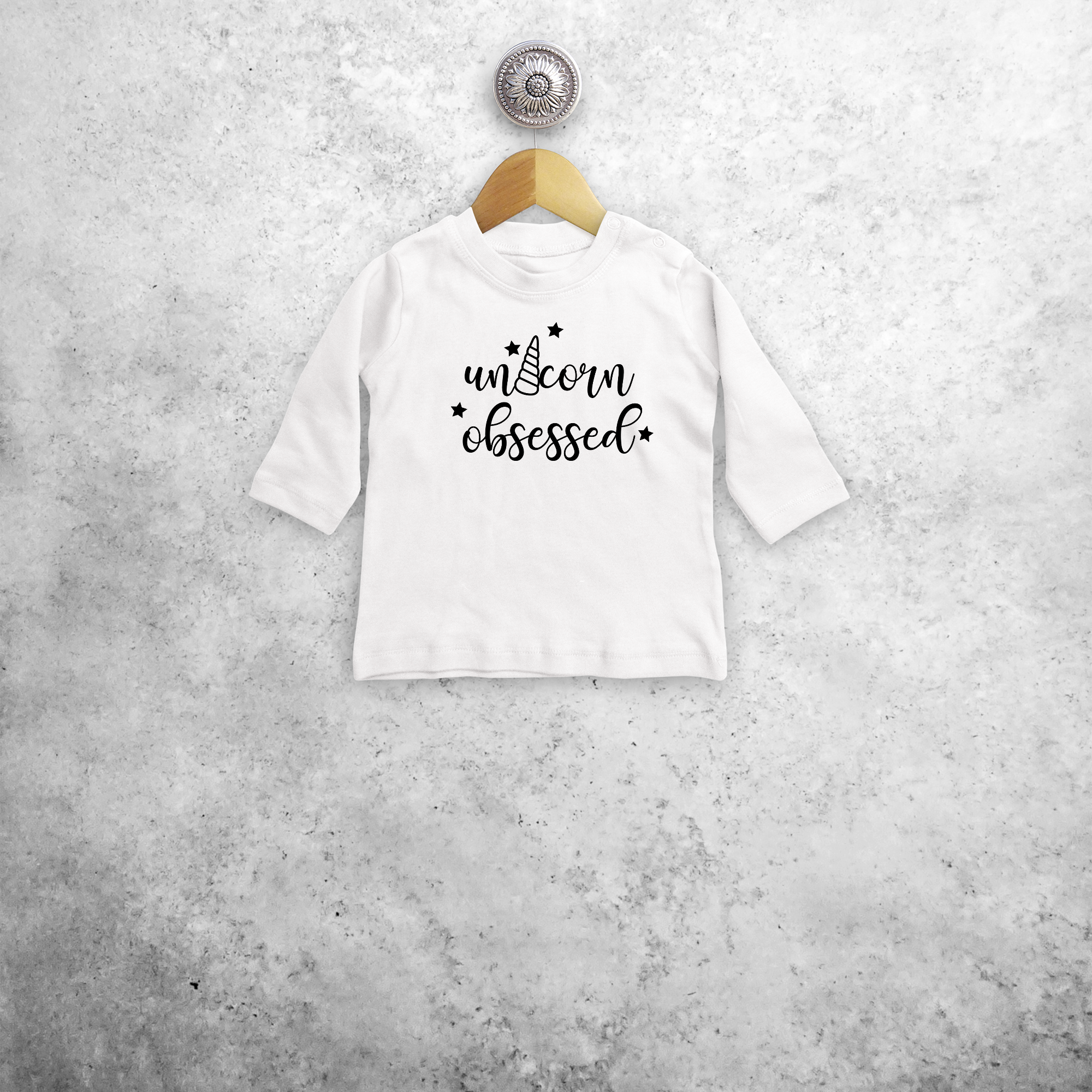 'Unicorn obsessed' baby shirt met lange mouwen