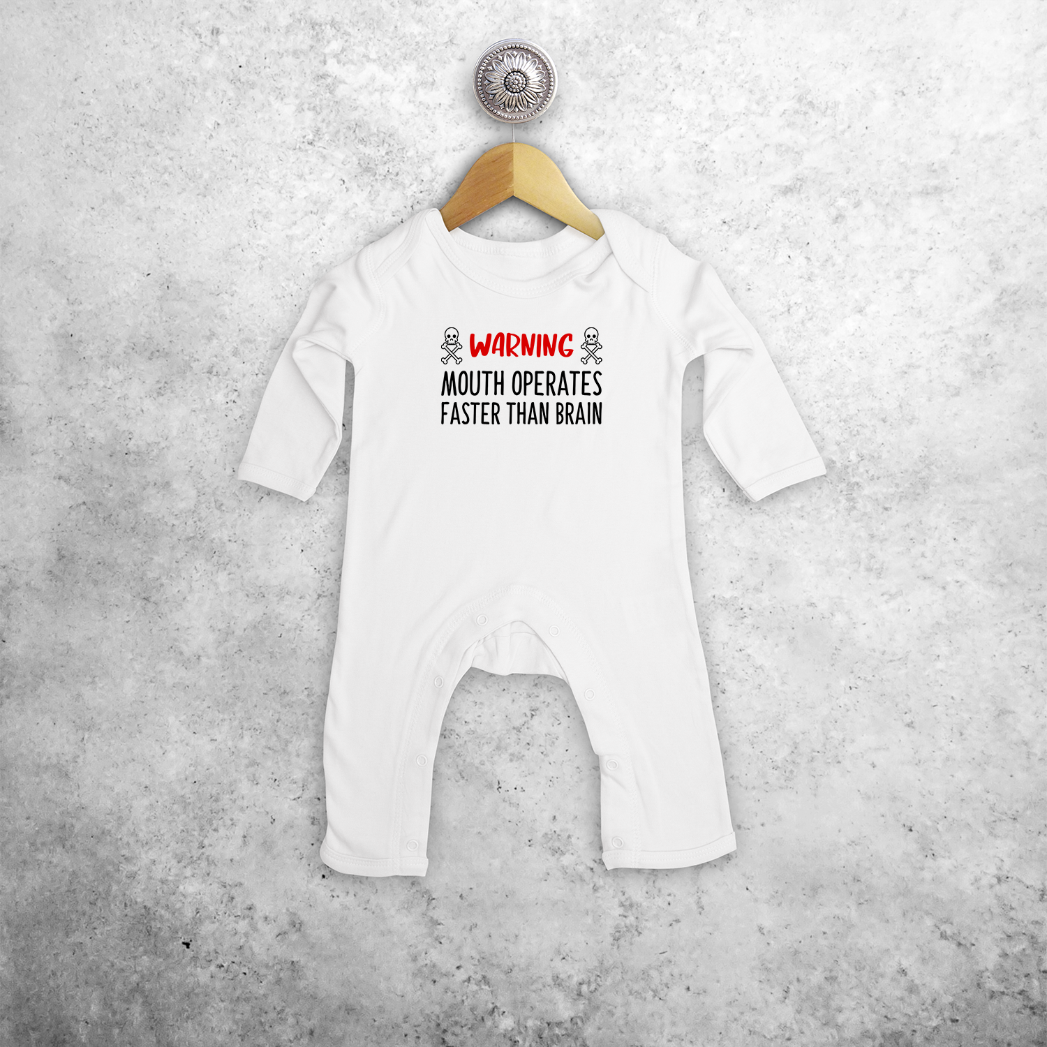 'Warning: mouth operates faster than brain' baby romper