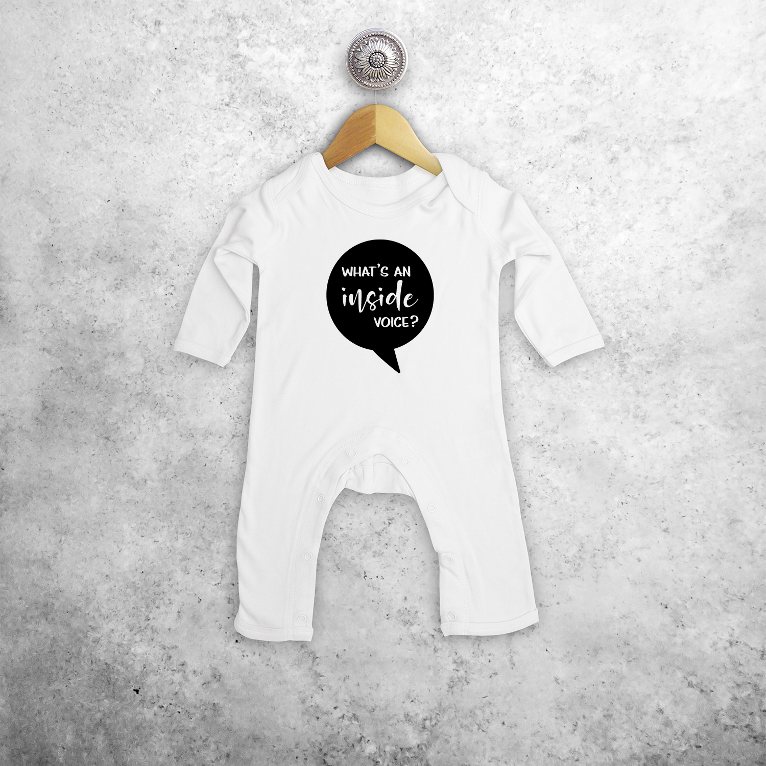 'What's an inside voice?' baby romper