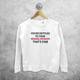 'You're entitled to your wrong opinion - That's fine' sweater